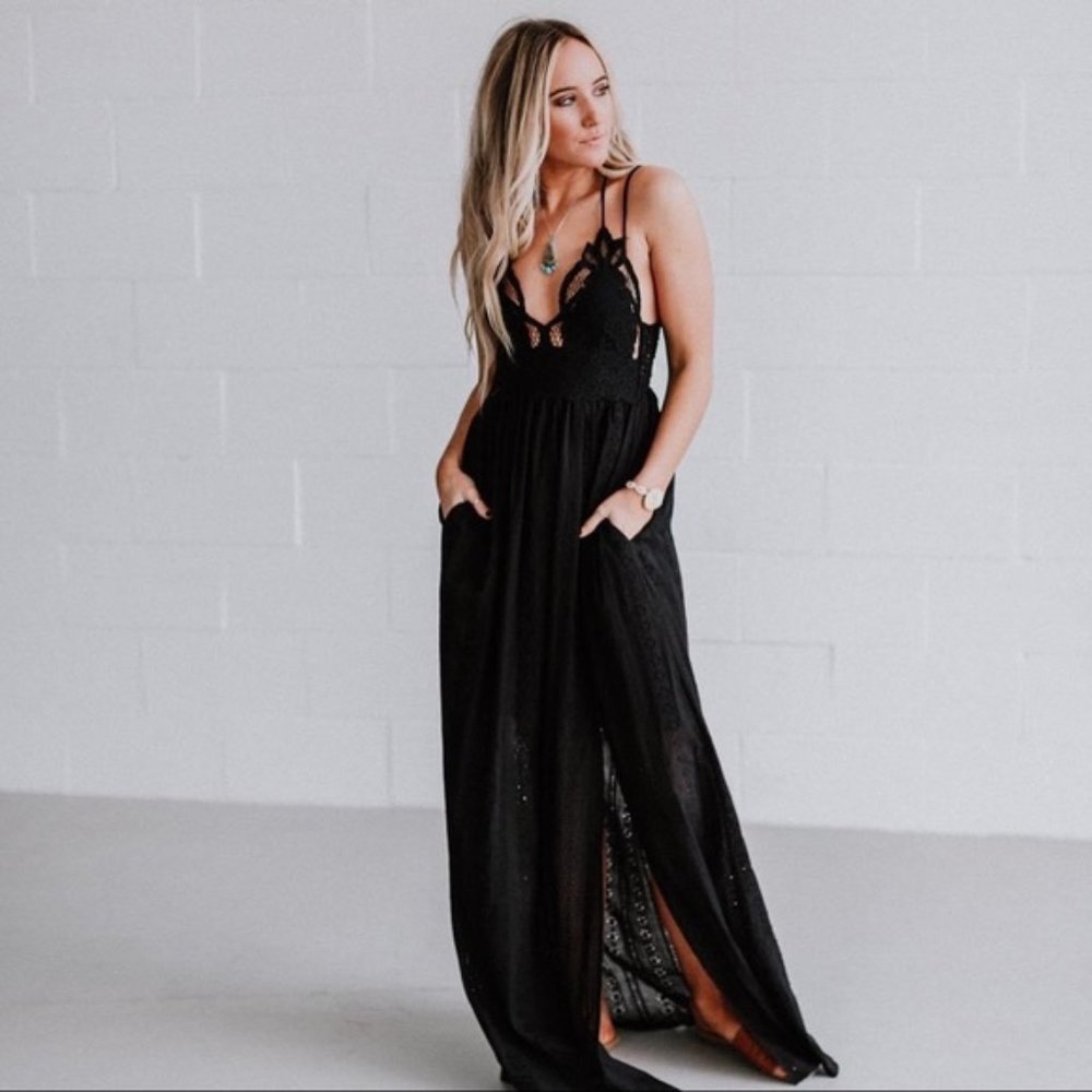 Three Bird Nest - Small - Aranza Black Eyelet Lace Maxi Dress w/ Pockets